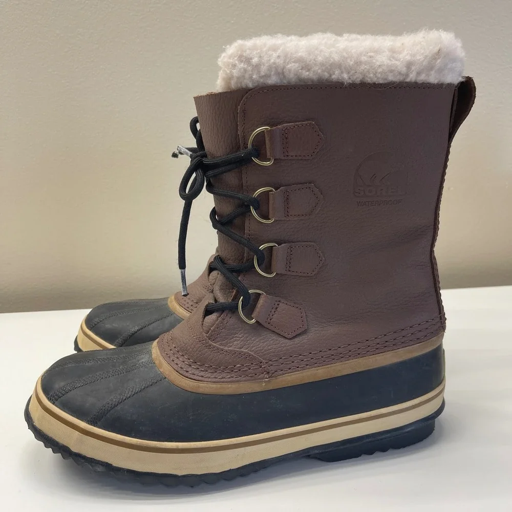 Sorel 1964 Pac T Boots Mens 10 Brown Leather Waterproof Winter Snow NM1439-228